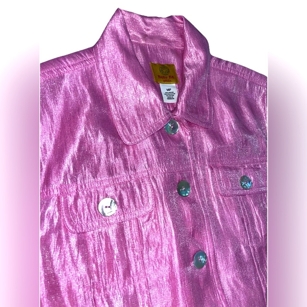 Ruby Rd. Petite Women's Shiny Pink Jacket Size 14P - Picture 3 of 12